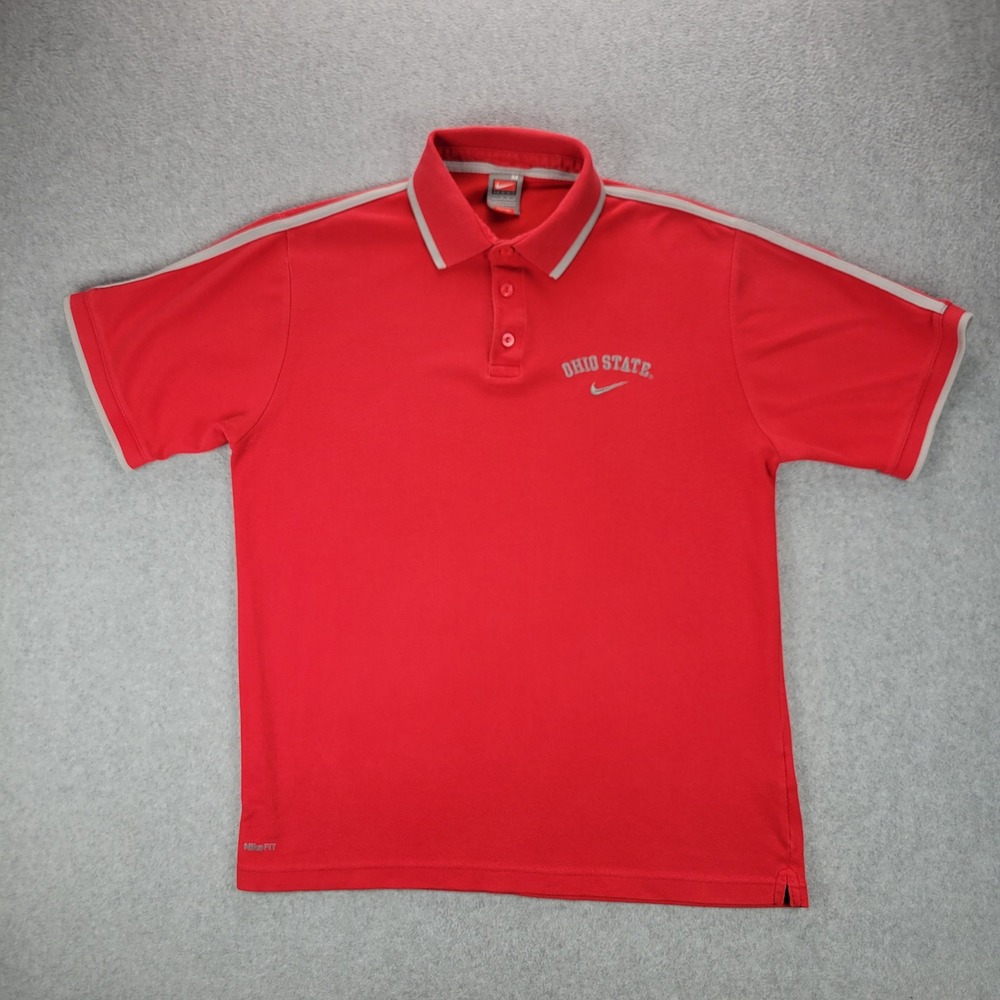 Nike Polo Shirt Men Medium Red Ohio State Buckeyes Nike FIT DRY